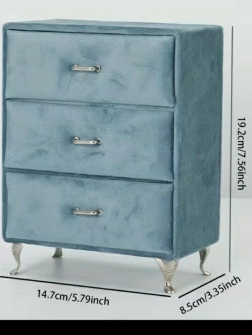 Blue Velvet 3-Drawer Chest with Silver Legs - Unbranded - Picture 2 of 14
